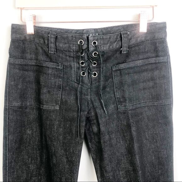 THEORY | Lace Up Bootcut Black Denim Jeans Tie Low Rise Women’s Size 4 - Picture 3 of 9